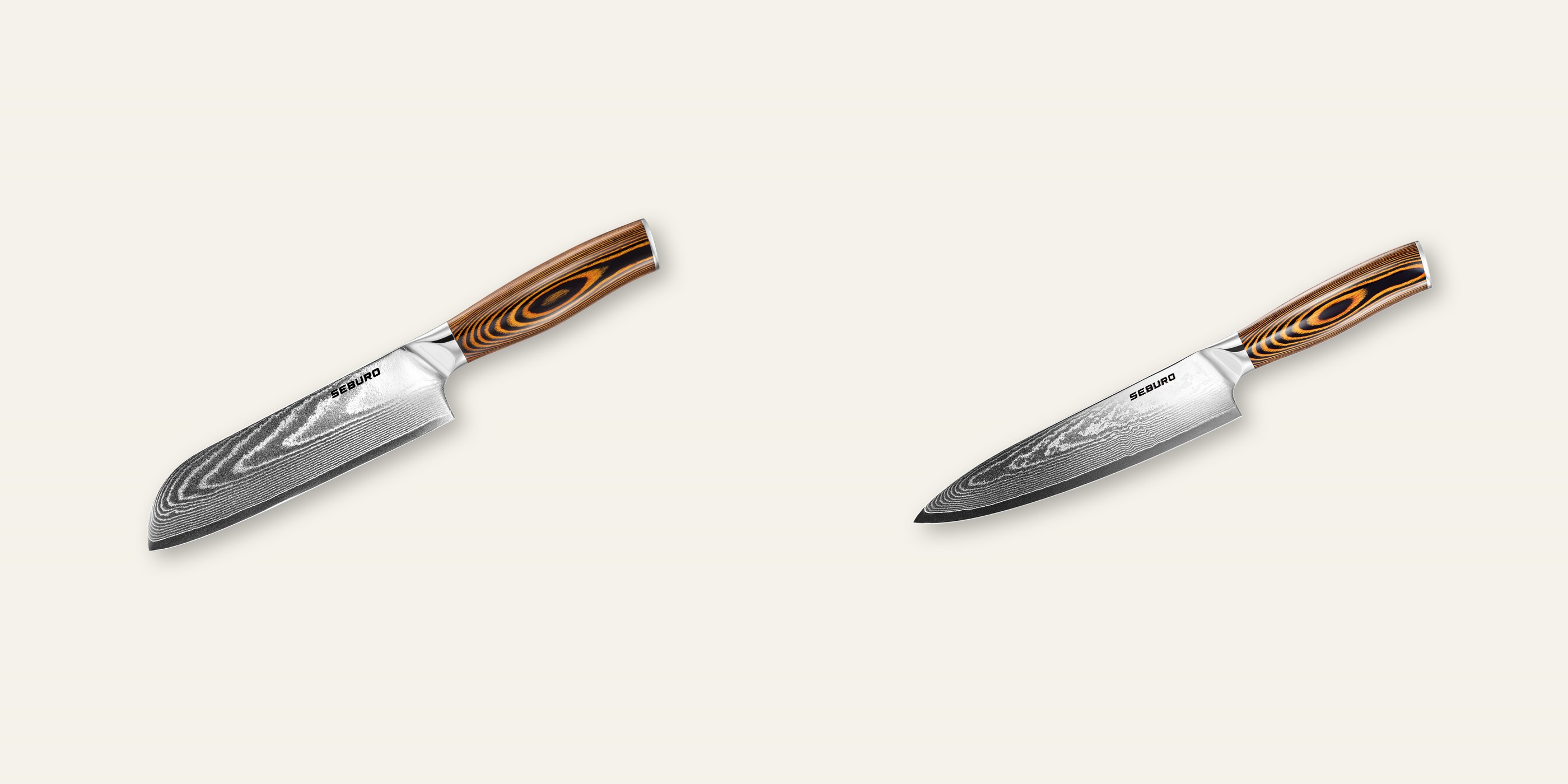 AKCIA 1+1 Santoku nôž Seburo SUBAJA Damascus 175mm + Šéfkucharský nôž Seburo SUBAJA Damascus 200mm