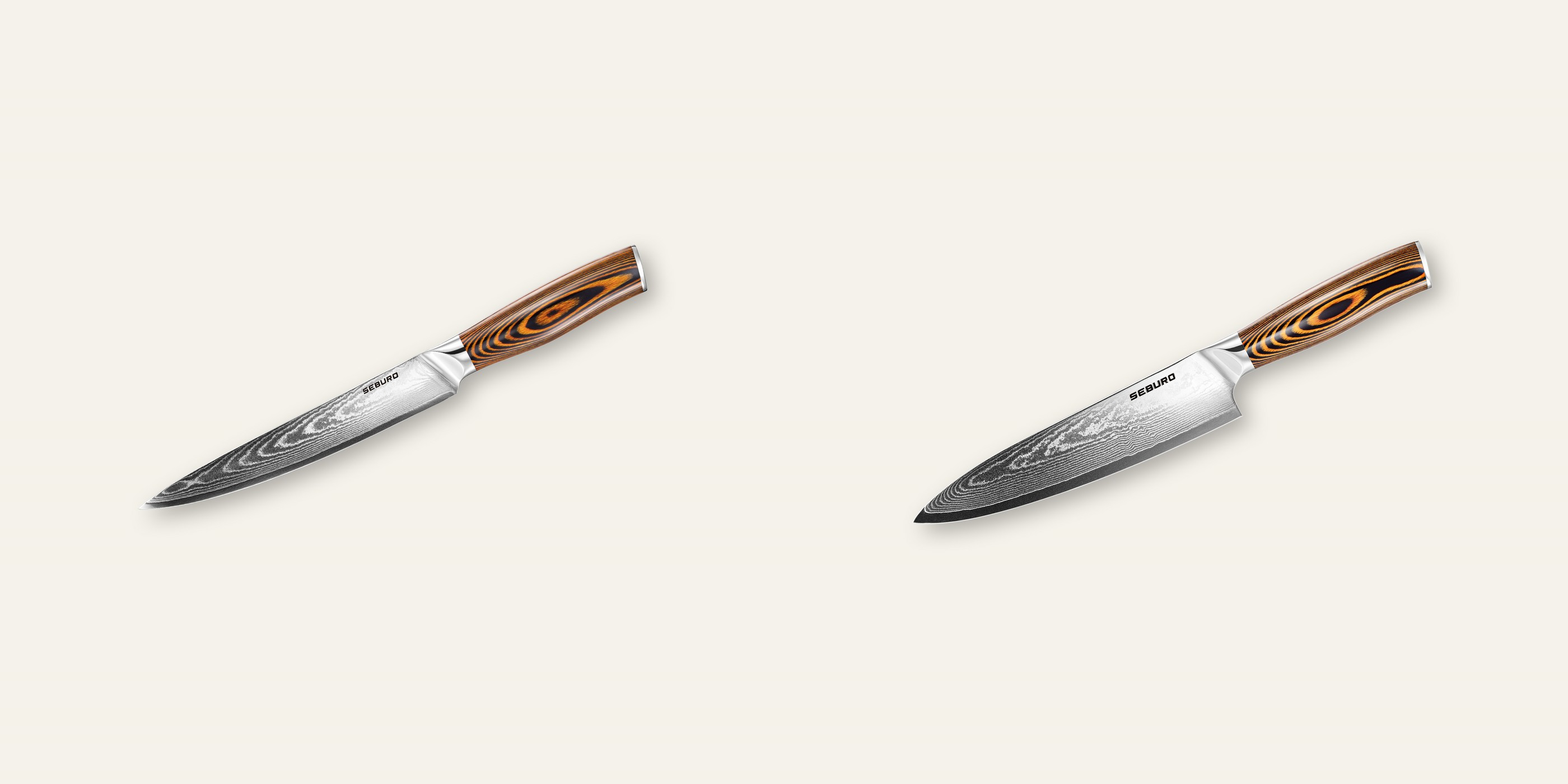 AKCIA 1+1 Plátkovací nôž Seburo SUBAJA Damascus 195mm + Šéfkucharský nôž Seburo SUBAJA Damascus 200mm