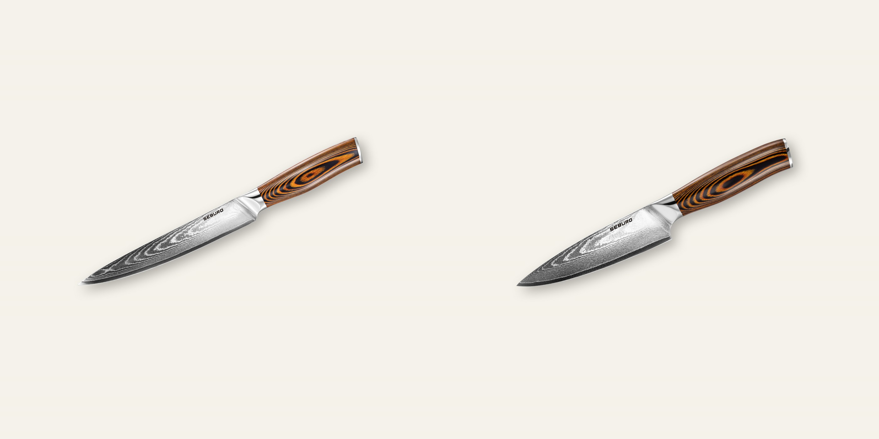 AKCIA 1+1 Plátkovací nôž Seburo SUBAJA Damascus 195mm + Šéfkucharský nôž Seburo SUBAJA Damascus 150mm