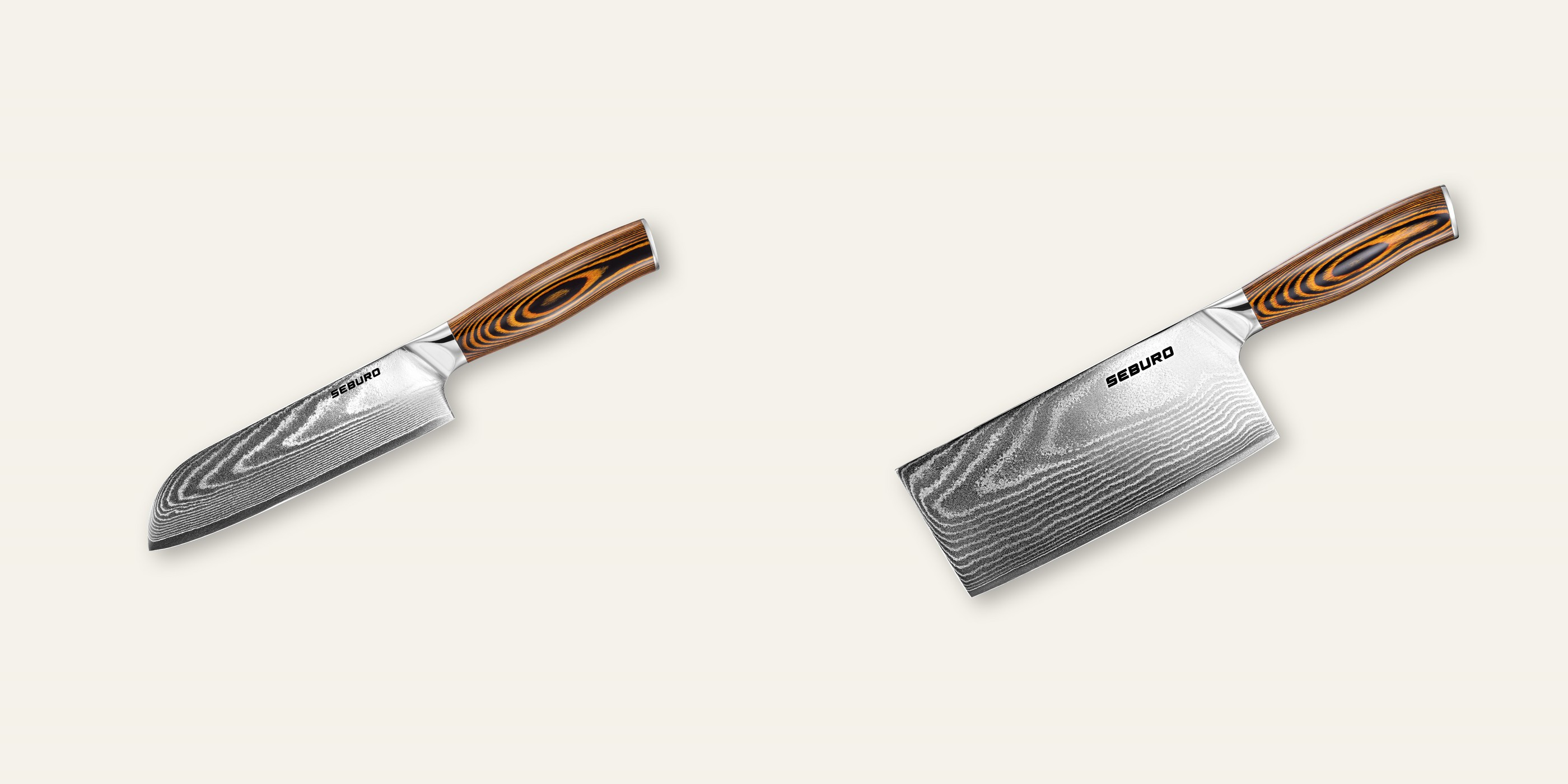 AKCIA 1+1 Santoku nôž Seburo SUBAJA Damascus 175mm + Sekáček Seburo SUBAJA Damascus 180mm