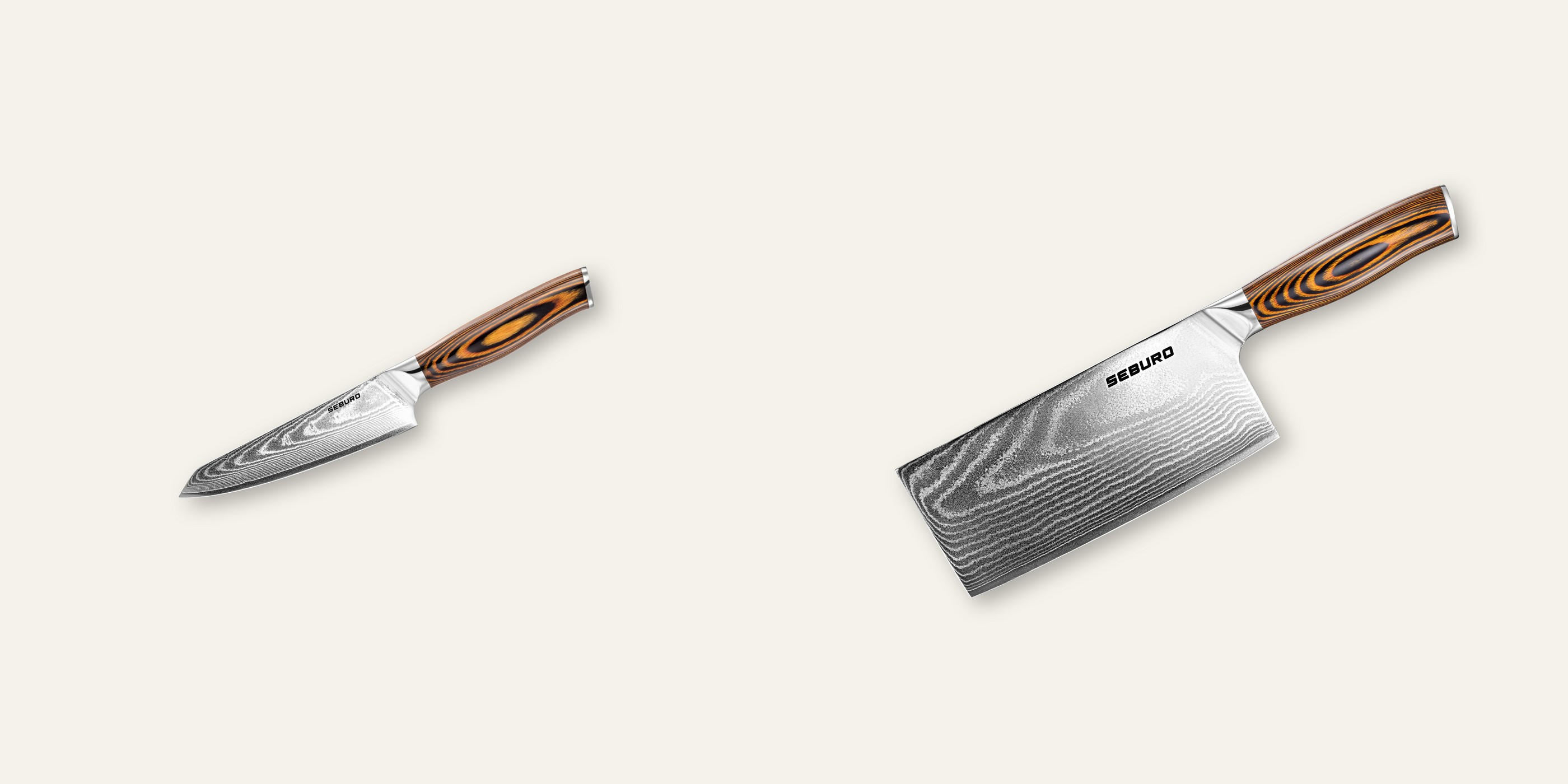 AKCIA 1+1 Honesuki (vykosťovací, univerzálny) nôž Seburo SUBAJA Damascus 130mm + Sekáček Seburo SUBAJA Damascus 180mm