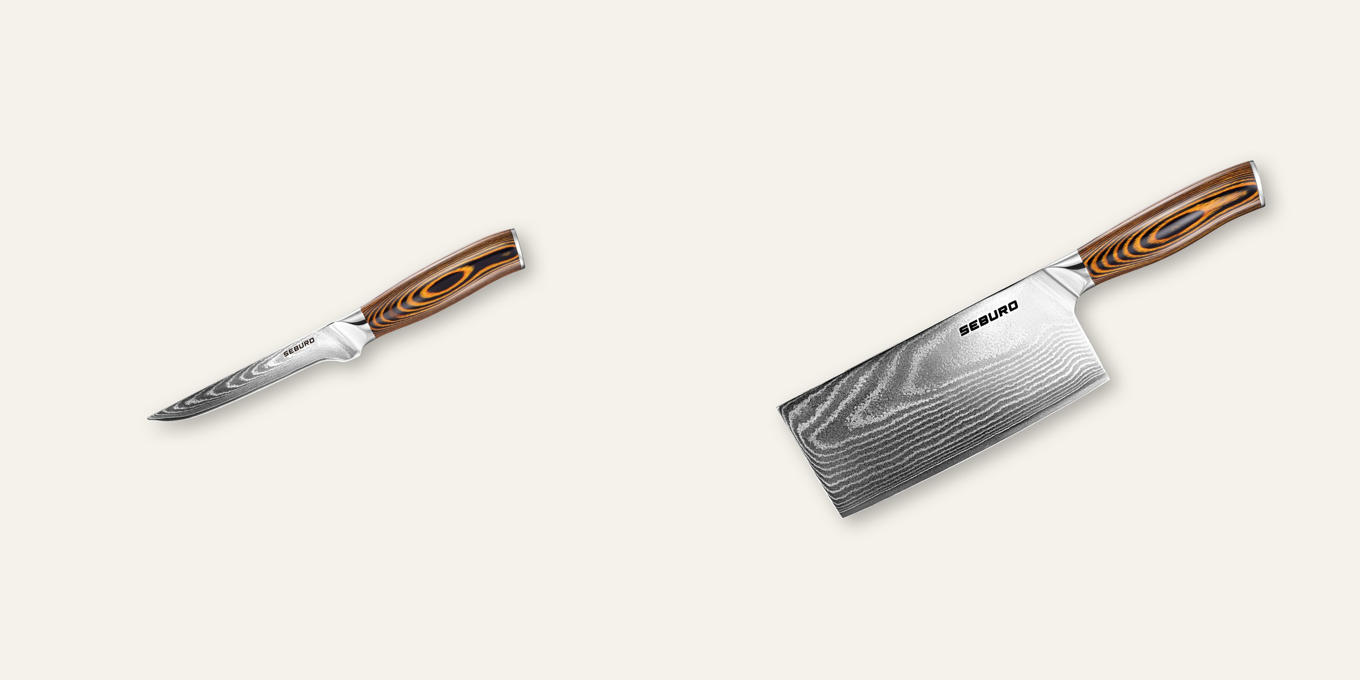 AKCIA 1+1 Vykosťovací nôž Seburo SUBAJA Damascus 150mm + Sekáček Seburo SUBAJA Damascus 180mm