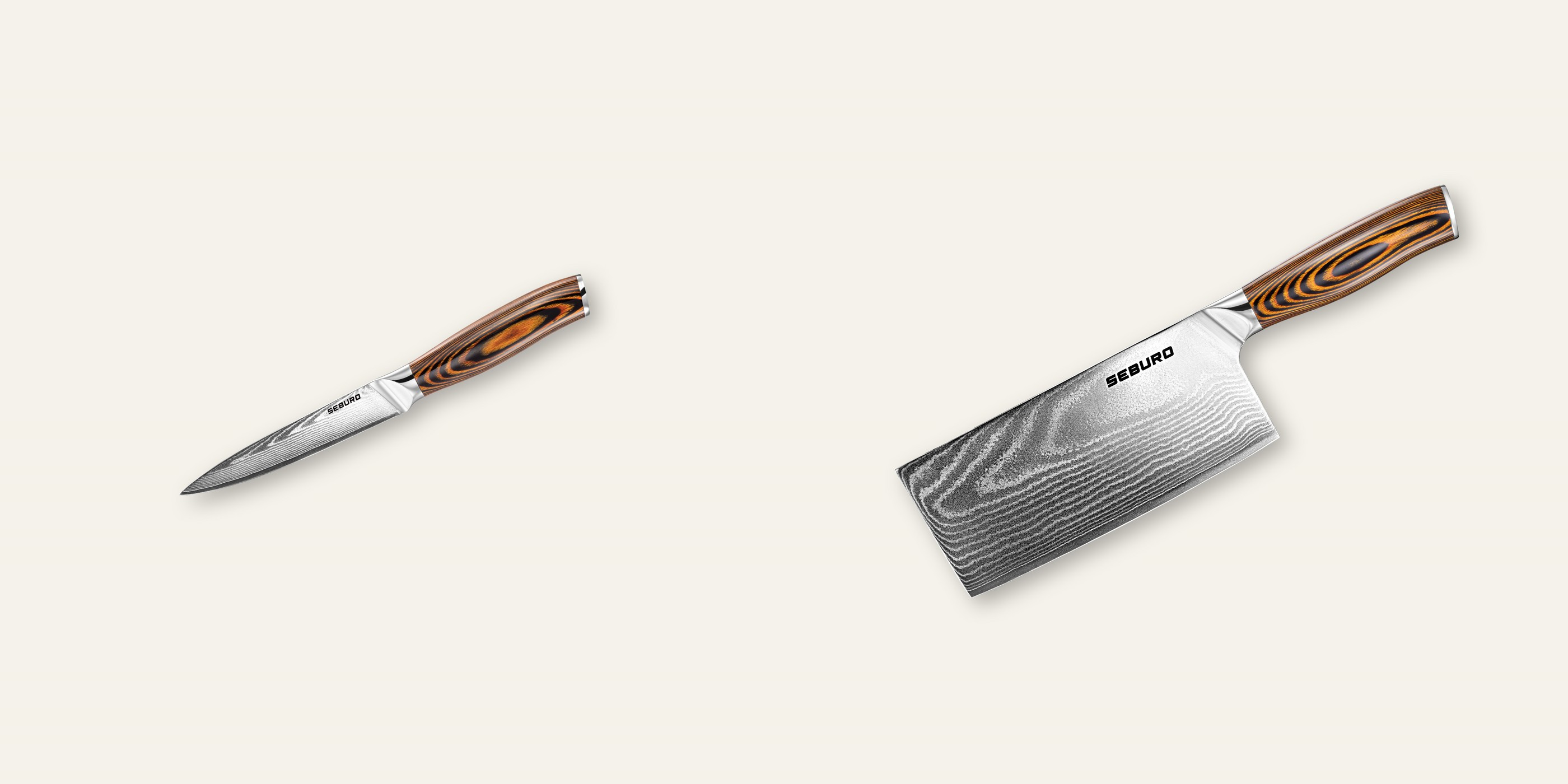 AKCIA 1+1 Kuchynský univerzálny nôž Seburo SUBAJA Damascus 130mm + Sekáček Seburo SUBAJA Damascus 180mm