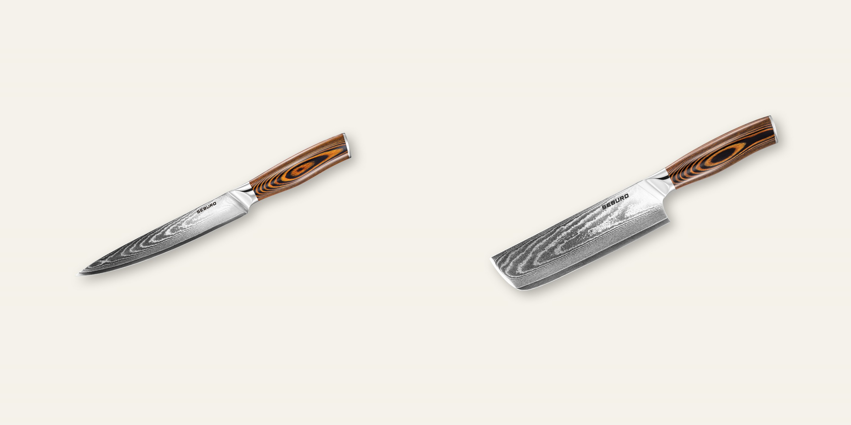 AKCIA 1+1 Plátkovací nôž Seburo SUBAJA Damascus 195mm + Nakiri nôž Seburo SUBAJA Damascus 175mm
