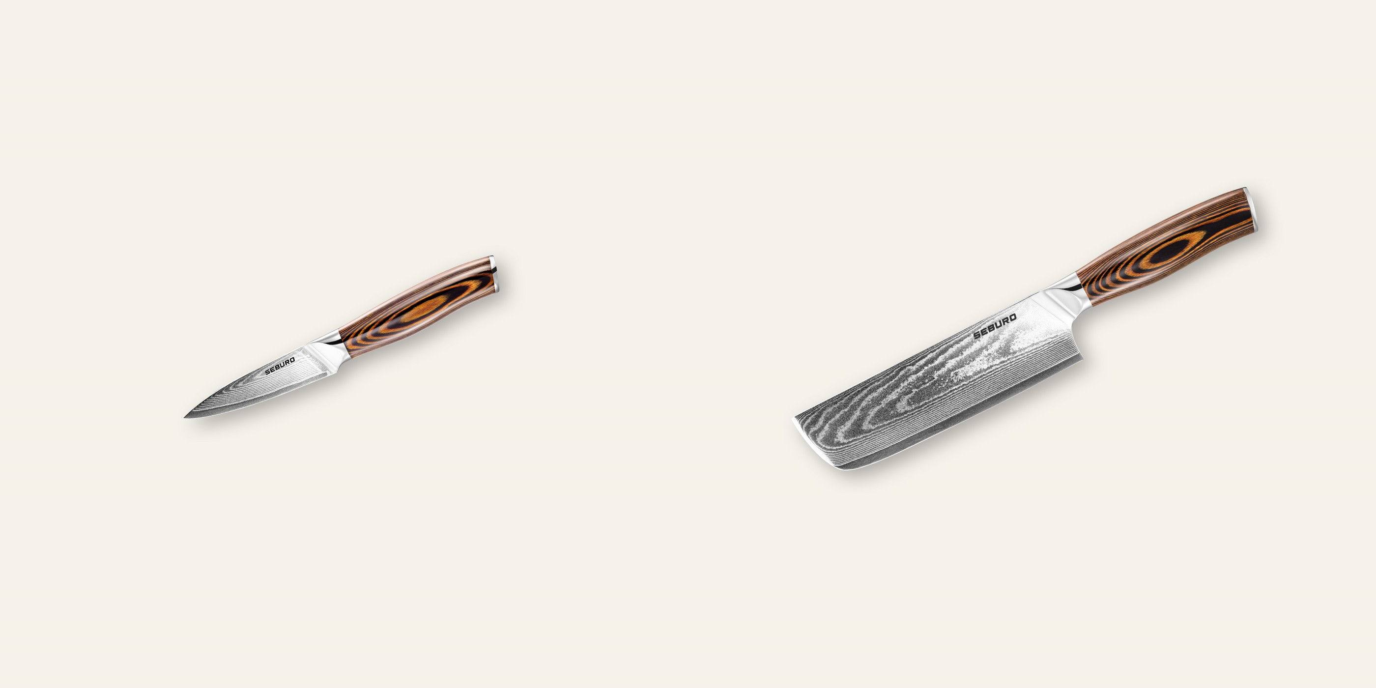 AKCIA 1+1 Nôž na ovocie a zeleninu Seburo SUBAJA Damascus 95mm + Nakiri nôž Seburo SUBAJA Damascus 175mm
