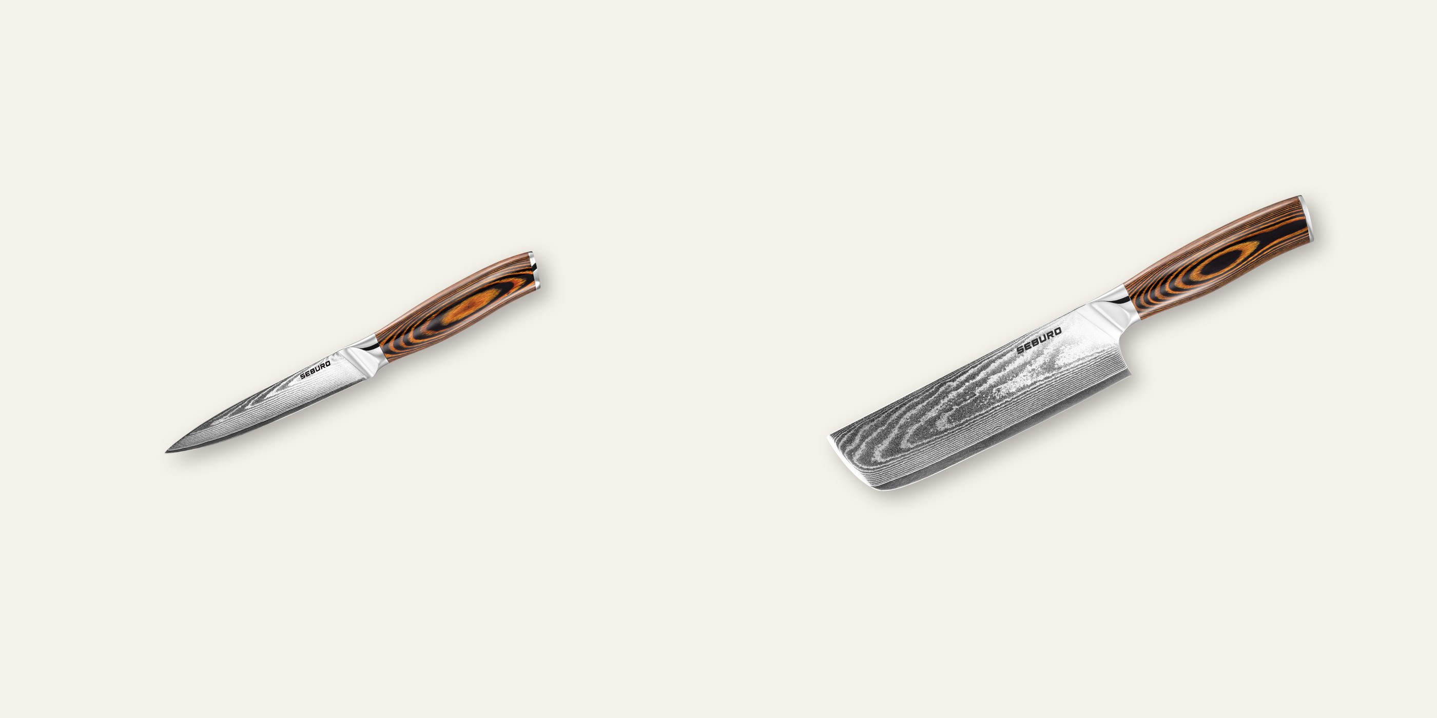 AKCIA 1+1 Kuchynský univerzálny nôž Seburo SUBAJA Damascus 130mm + Nakiri nôž Seburo SUBAJA Damascus 175mm