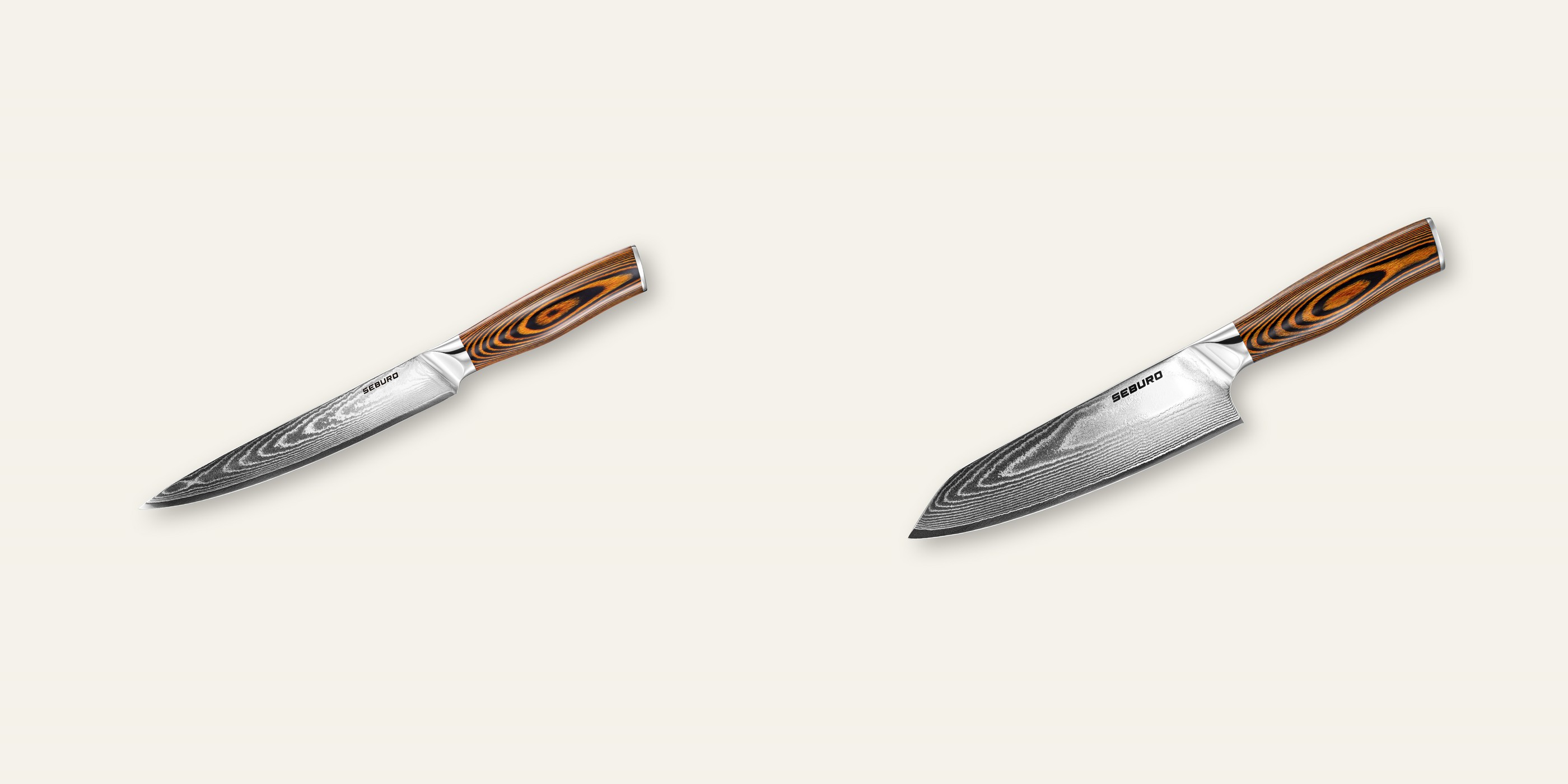 AKCIA 1+1 Plátkovací nôž Seburo SUBAJA Damascus 195mm + Kiritsuke (majster-šéf, santoku) nôž Seburo SUBAJA Damascus 180mm