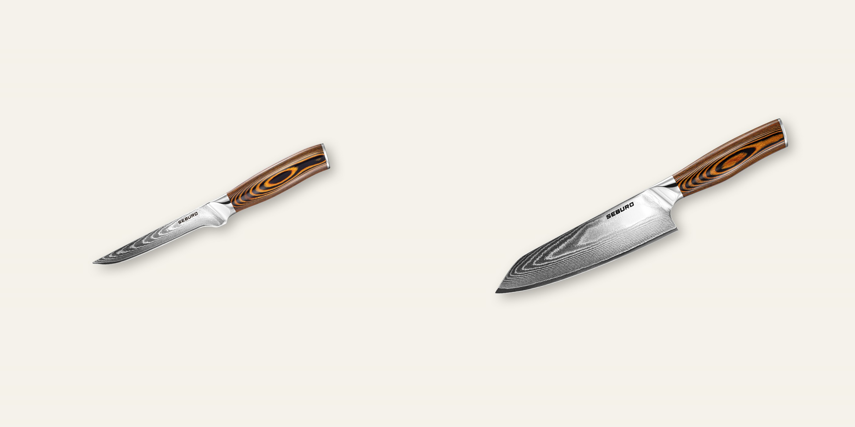 AKCIA 1+1 Vykosťovací nôž Seburo SUBAJA Damascus 150mm + Kiritsuke (majster-šéf, santoku) nôž Seburo SUBAJA Damascus 180mm