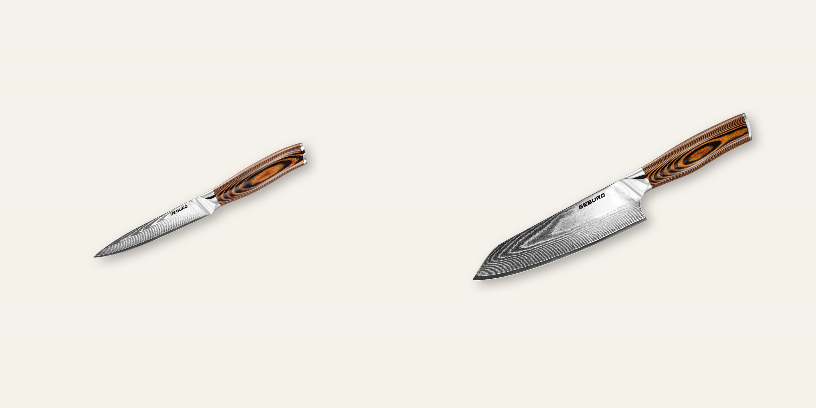 AKCIA 1+1 Kuchynský univerzálny nôž Seburo SUBAJA Damascus 130mm + Kiritsuke (majster-šéf, santoku) nôž Seburo SUBAJA Damascus 180mm