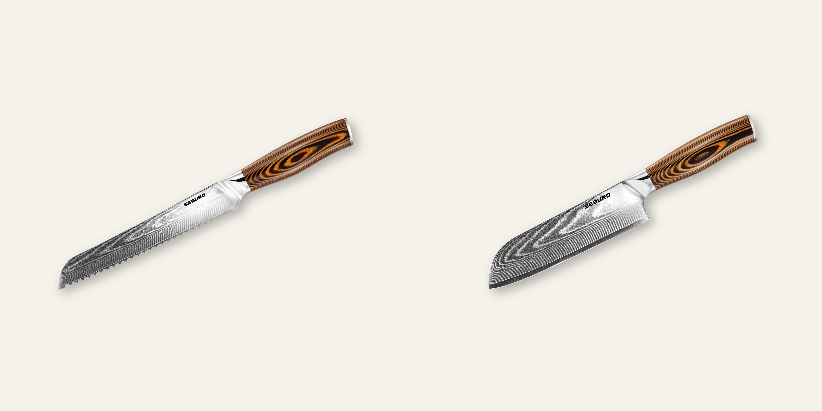 AKCIA 1+1 Nôž na pečivo Seburo SARADA Damascus 195mm + Santoku nôž Seburo SUBAJA Damascus 175mm