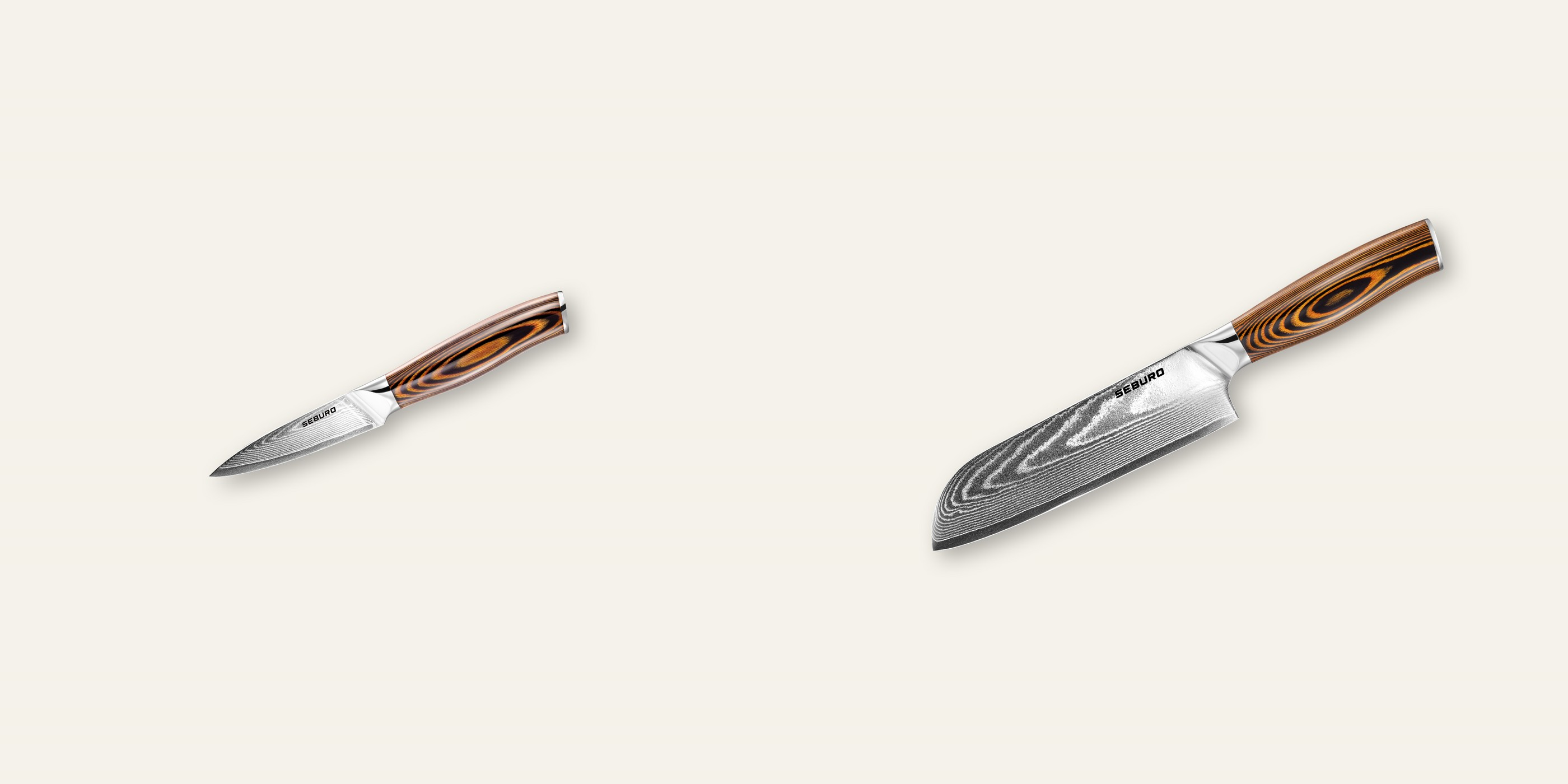 AKCIA 1+1 Nôž na ovocie a zeleninu Seburo SUBAJA Damascus 95mm + Santoku nôž Seburo SUBAJA Damascus 175mm