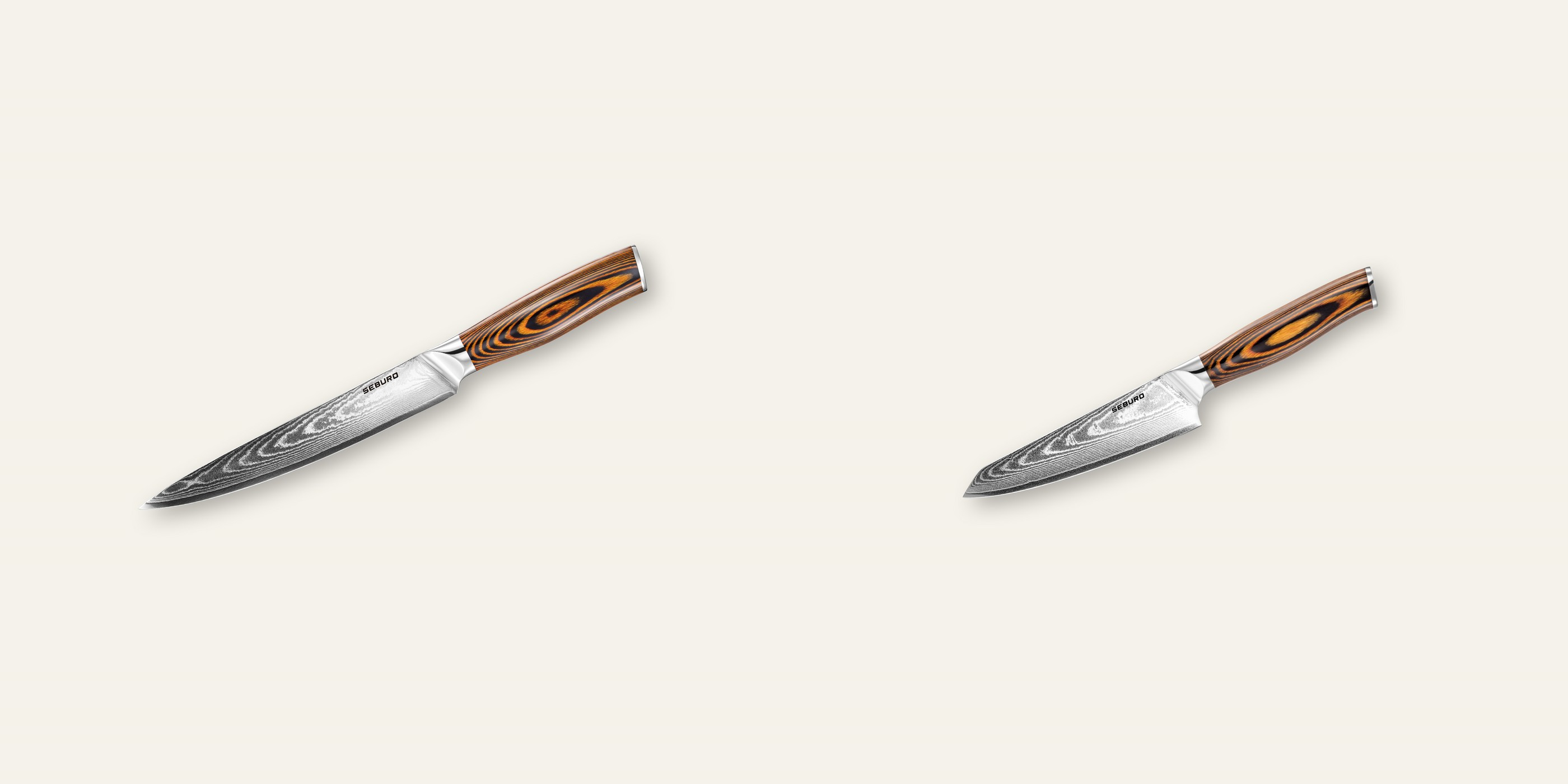 AKCIA 1+1 Plátkovací nôž Seburo SUBAJA Damascus 195mm + Honesuki (vykosťovací, univerzálny) nôž Seburo SUBAJA Damascus 130mm