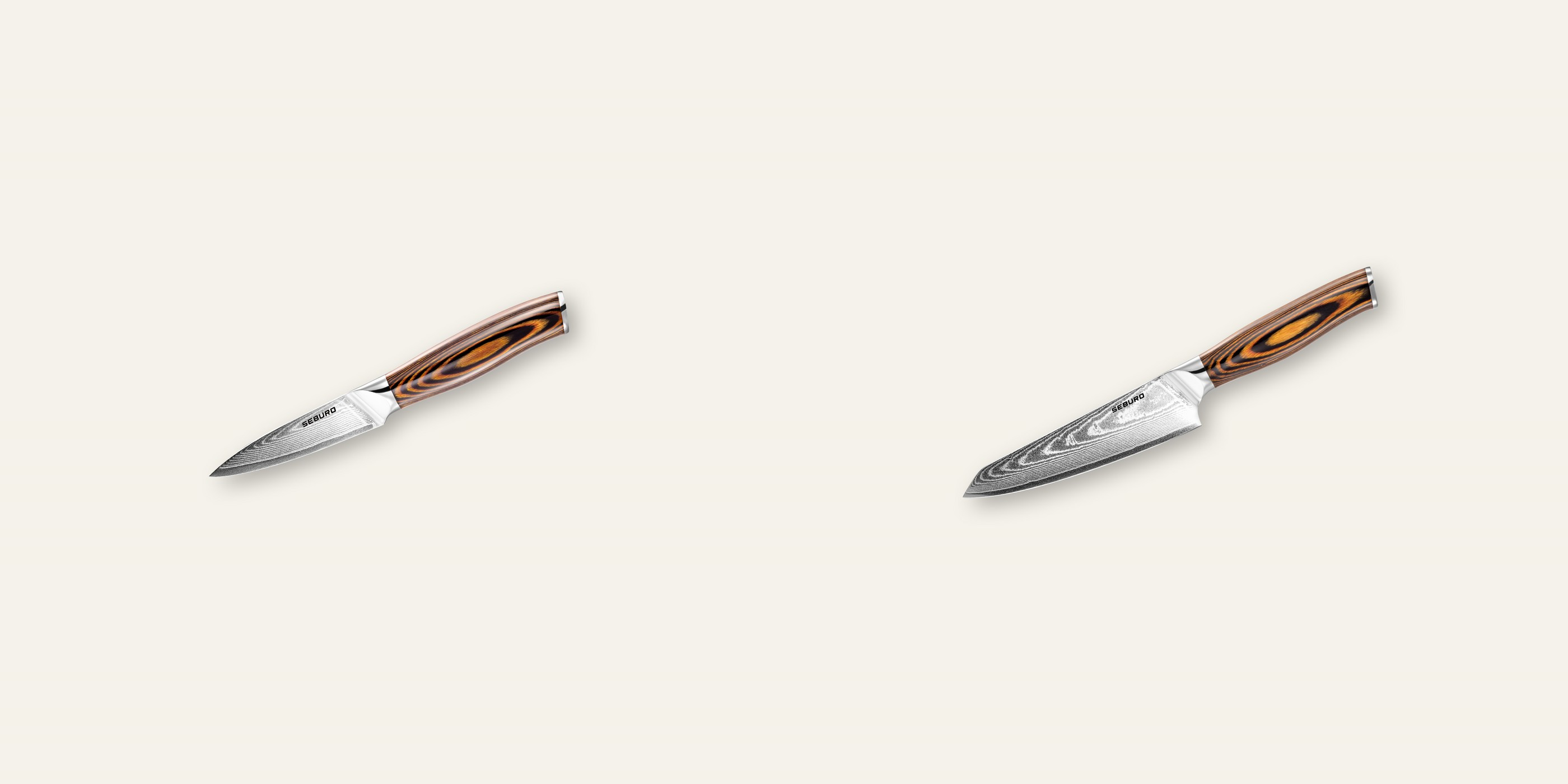 AKCIA 1+1 Nôž na ovocie a zeleninu Seburo SUBAJA Damascus 95mm + Honesuki (vykosťovací, univerzálny) nôž Seburo SUBAJA Damascus 130mm