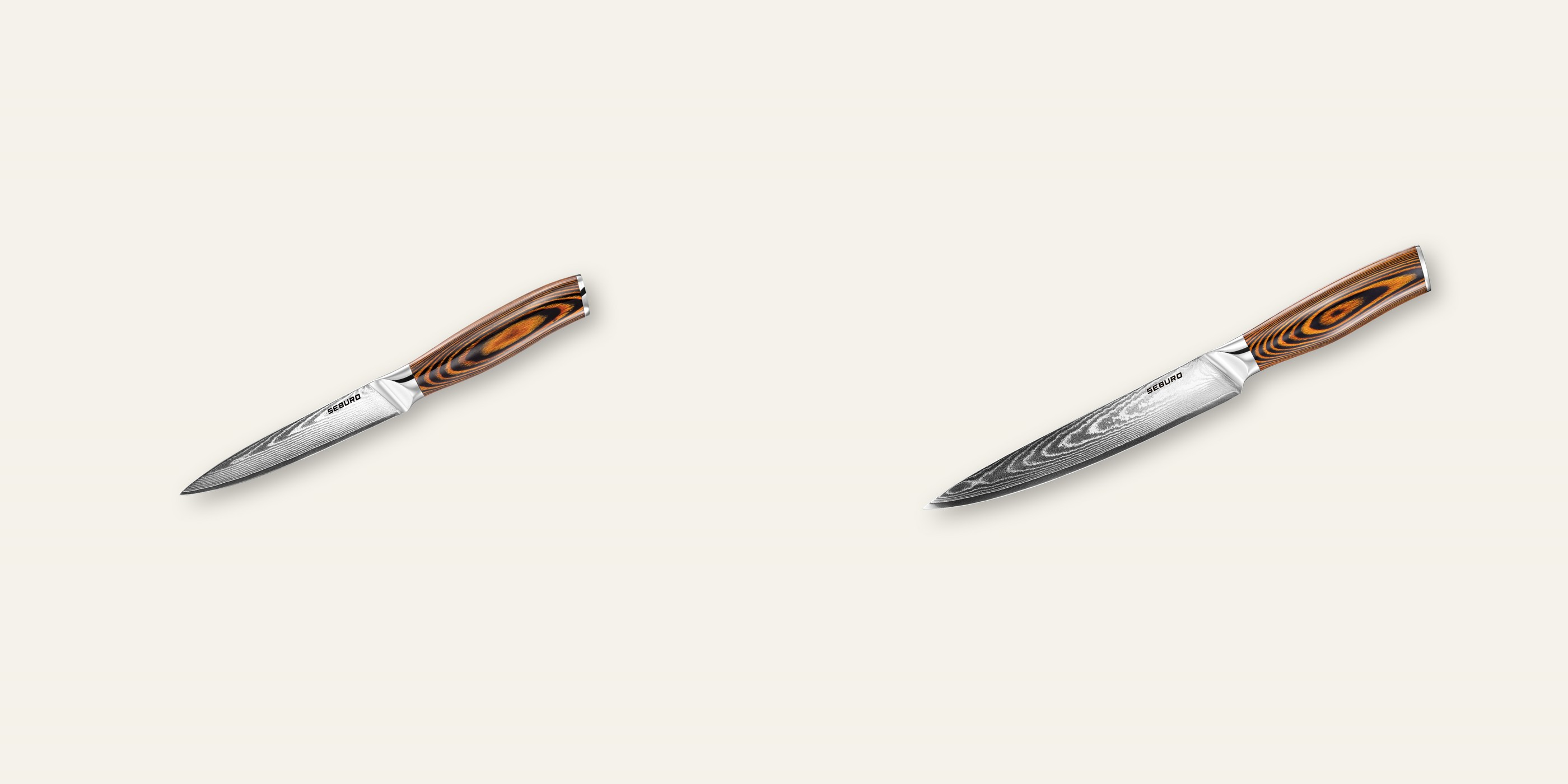 AKCIA 1+1 Kuchynský univerzálny nôž Seburo SUBAJA Damascus 130mm + Plátkovací nôž Seburo SUBAJA Damascus 195mm