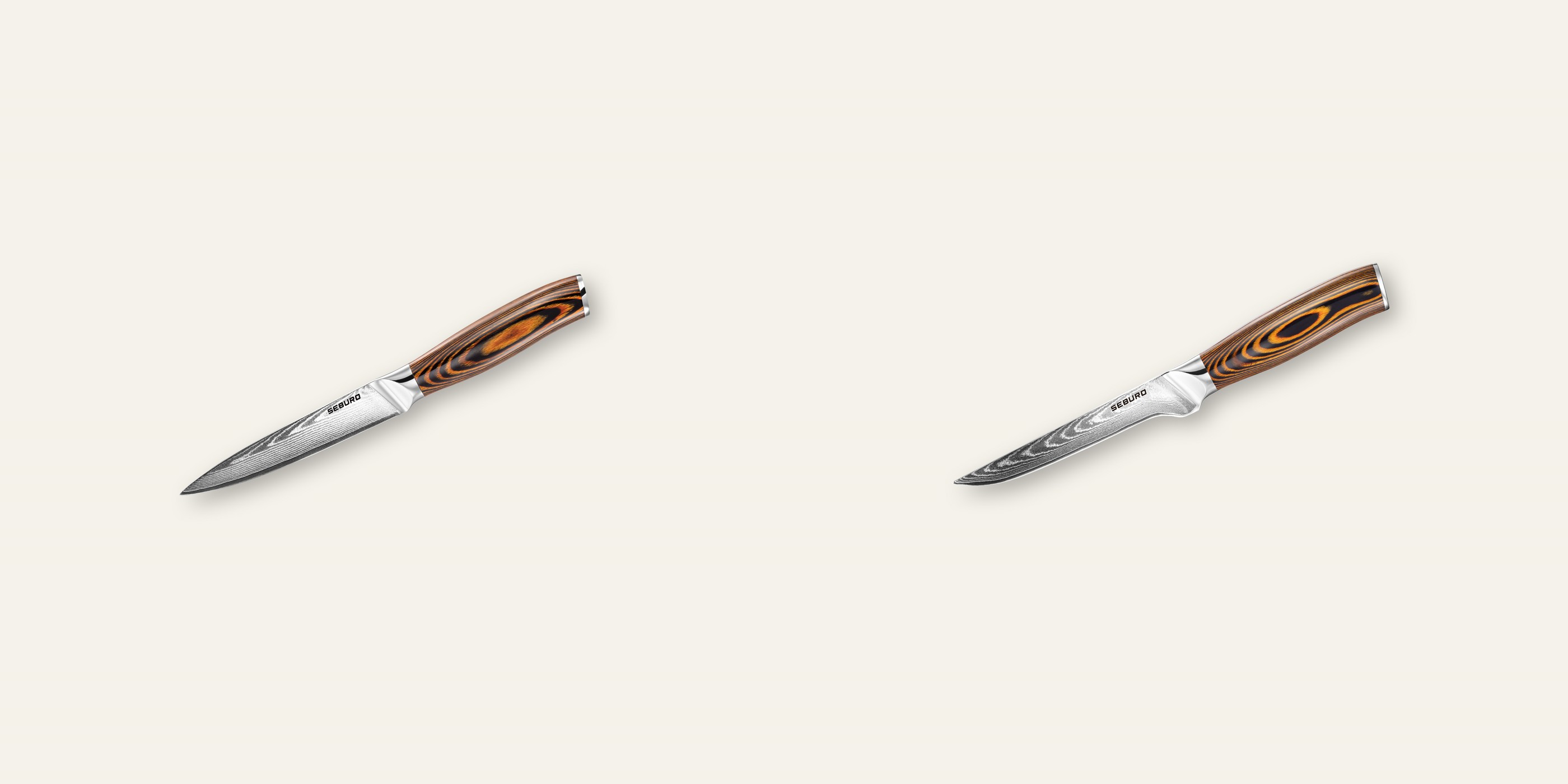 AKCIA 1+1 Kuchynský univerzálny nôž Seburo SUBAJA Damascus 130mm + Vykosťovací nôž Seburo SUBAJA Damascus 150mm